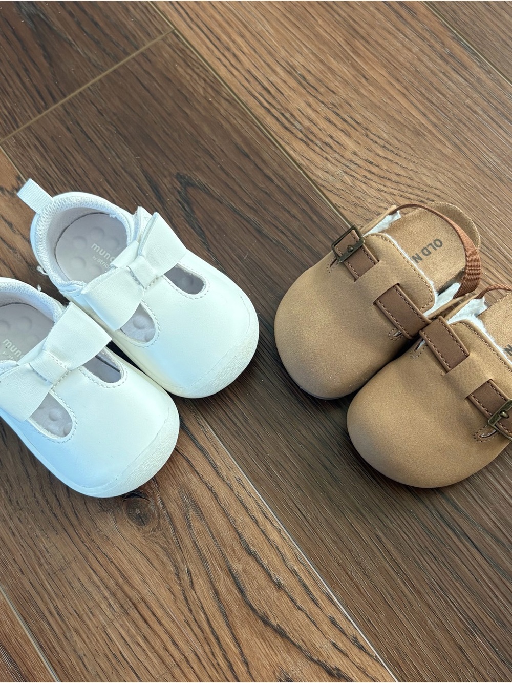 White Bow Mary Janes and Tan Moccasin Baby Shoes